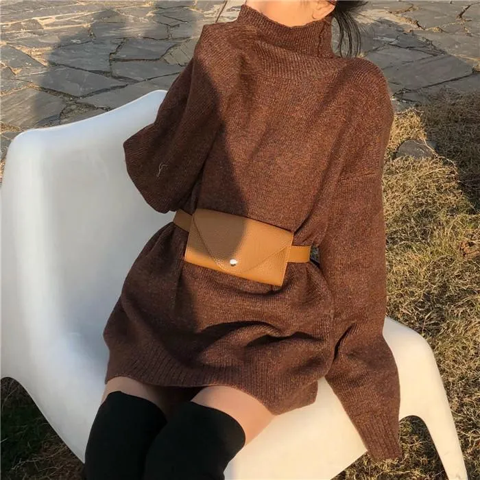 High Collar Oversize Knit Long Sweater