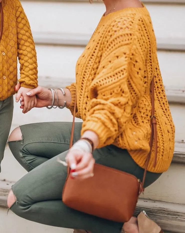 Hollowed Cable Long Sleeve Sweater