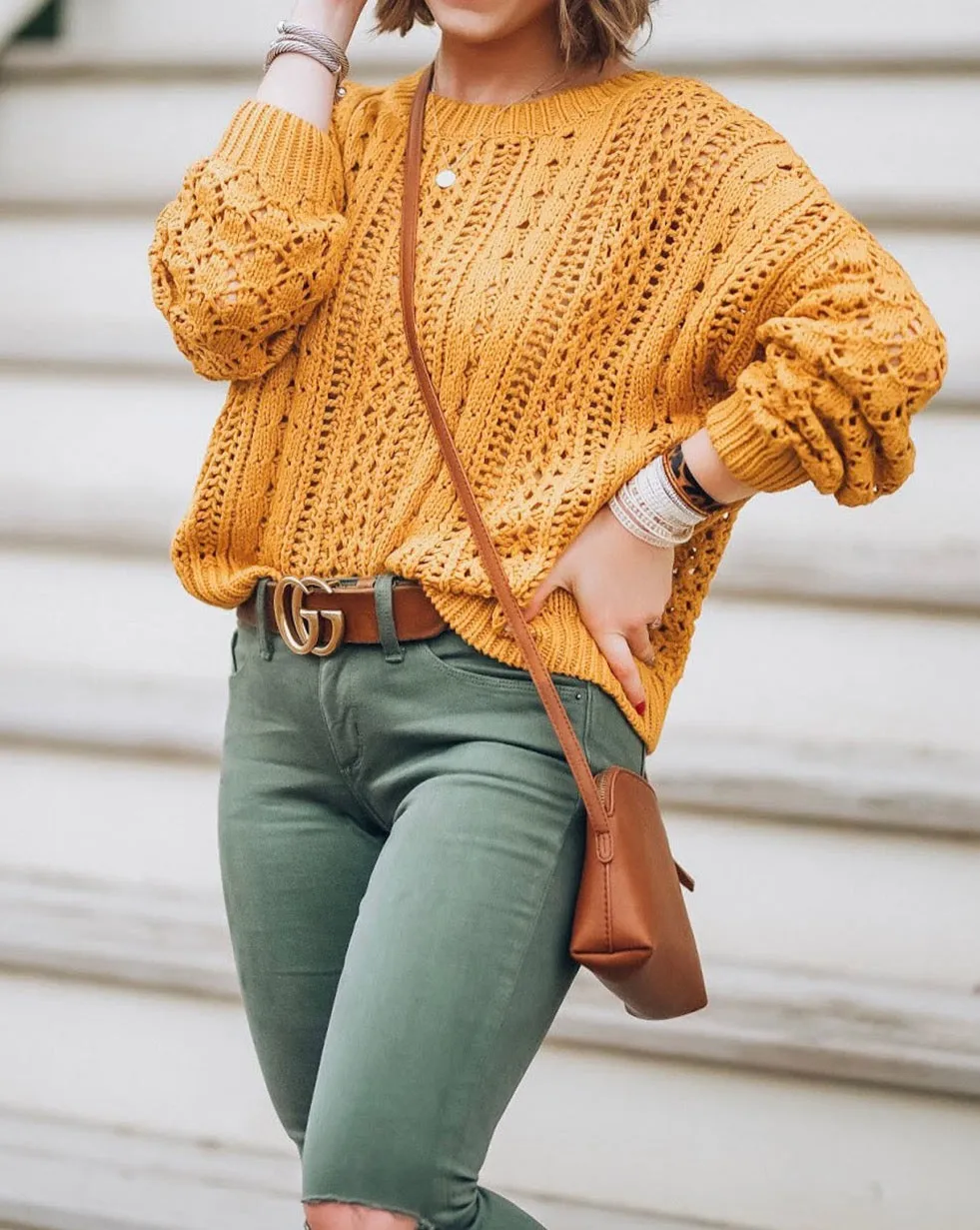 Hollowed Cable Long Sleeve Sweater