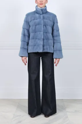 Horizontal Mink Fur Jacket in Light Blue