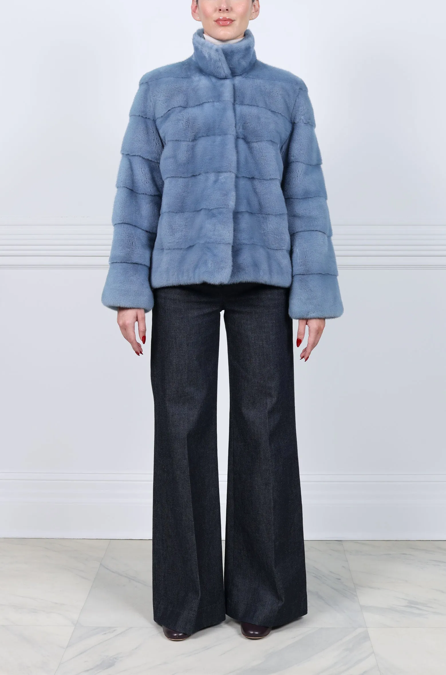 Horizontal Mink Fur Jacket in Light Blue