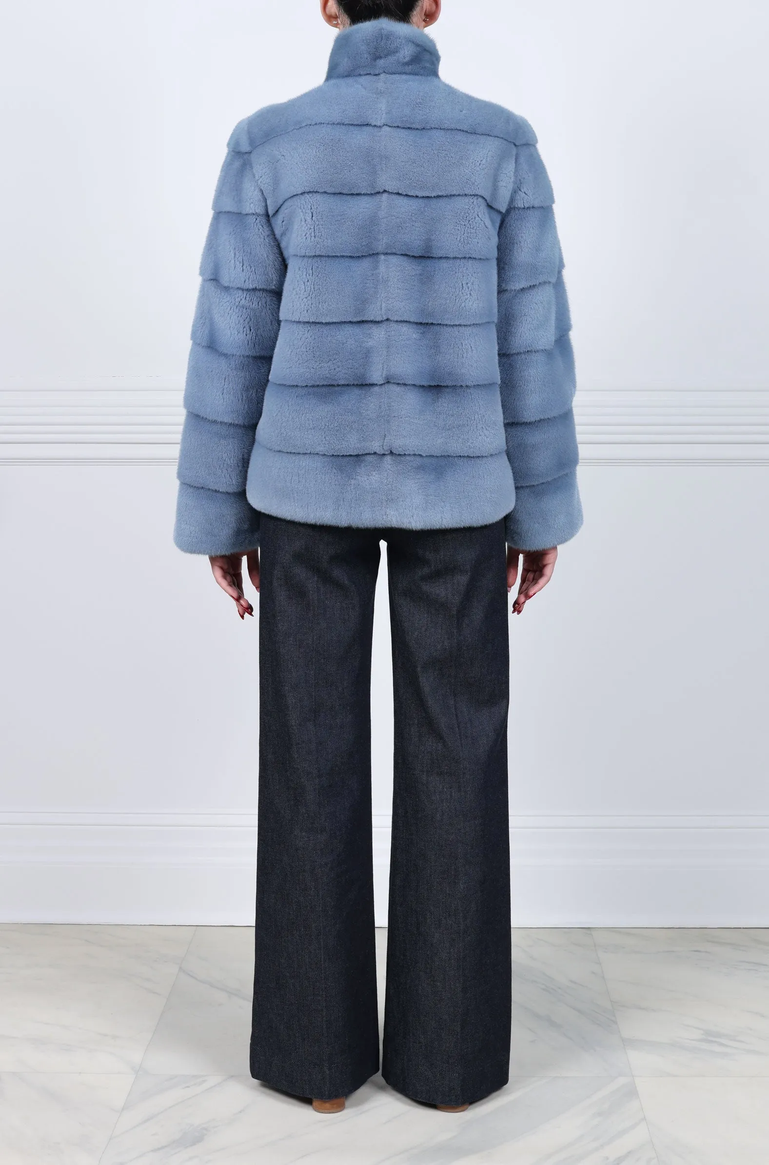 Horizontal Mink Fur Jacket in Light Blue