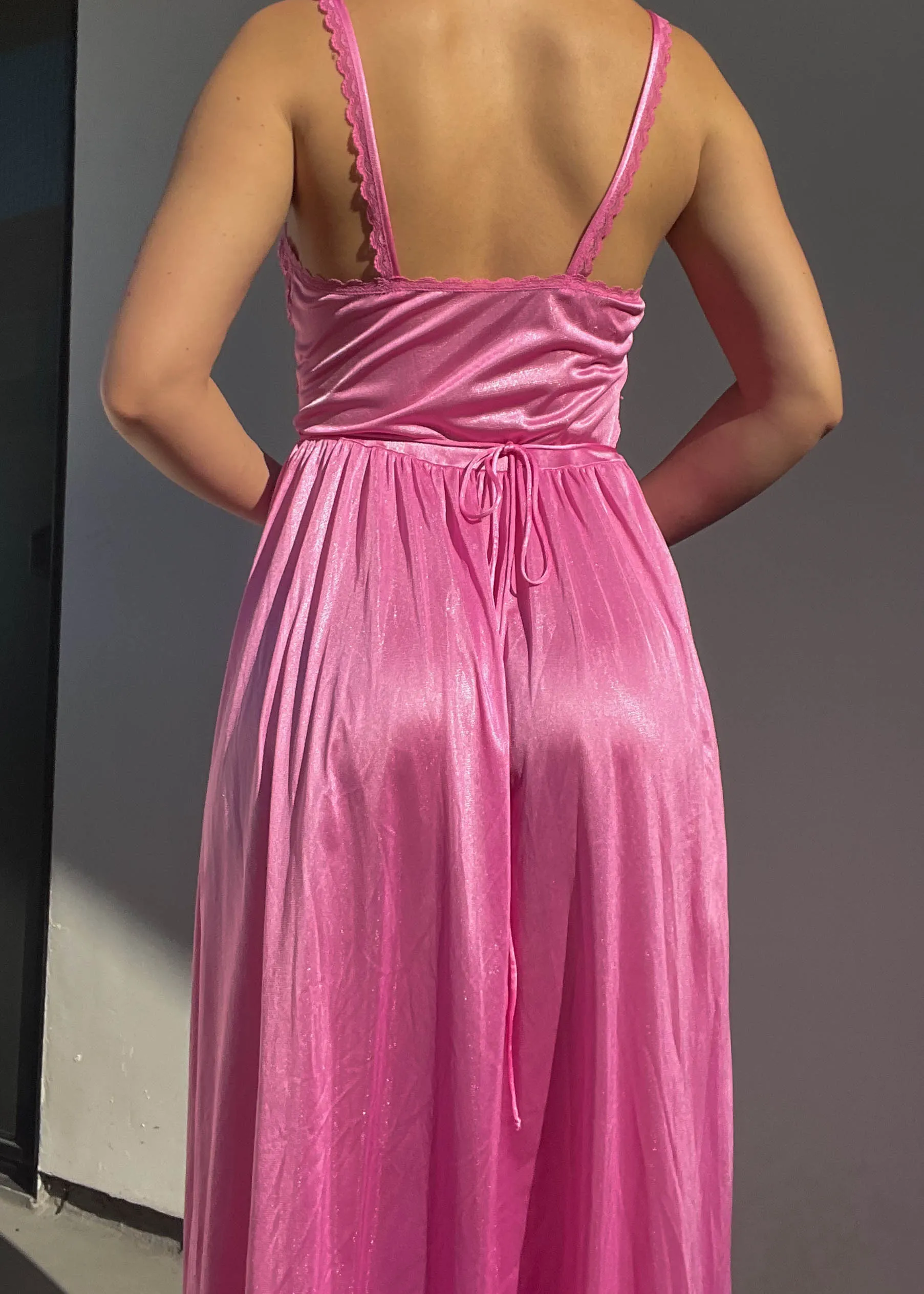 Hot Pink 80's Maxi Slip & Robe (S)