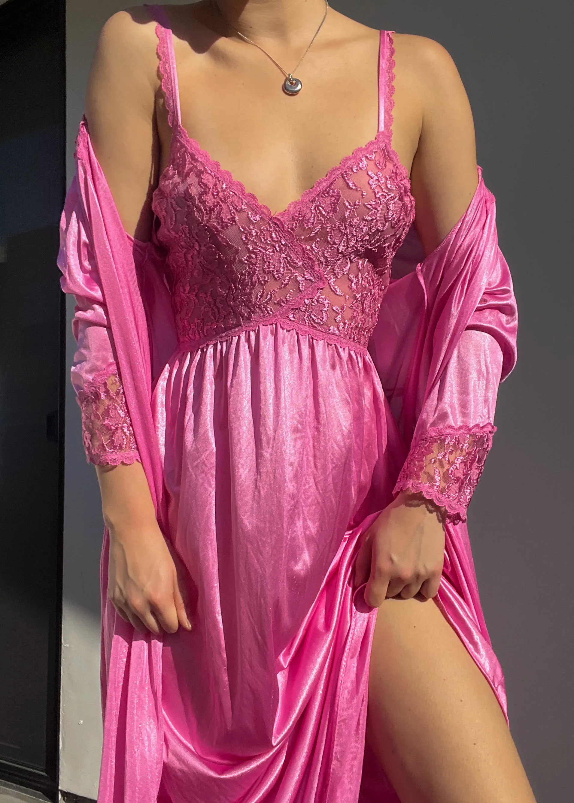 Hot Pink 80's Maxi Slip & Robe (S)