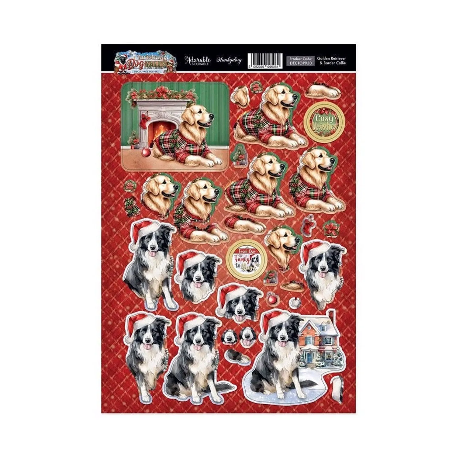 Hunkydory Christmas Golden Retriever & Border Collie Decoupage Topper Sheet