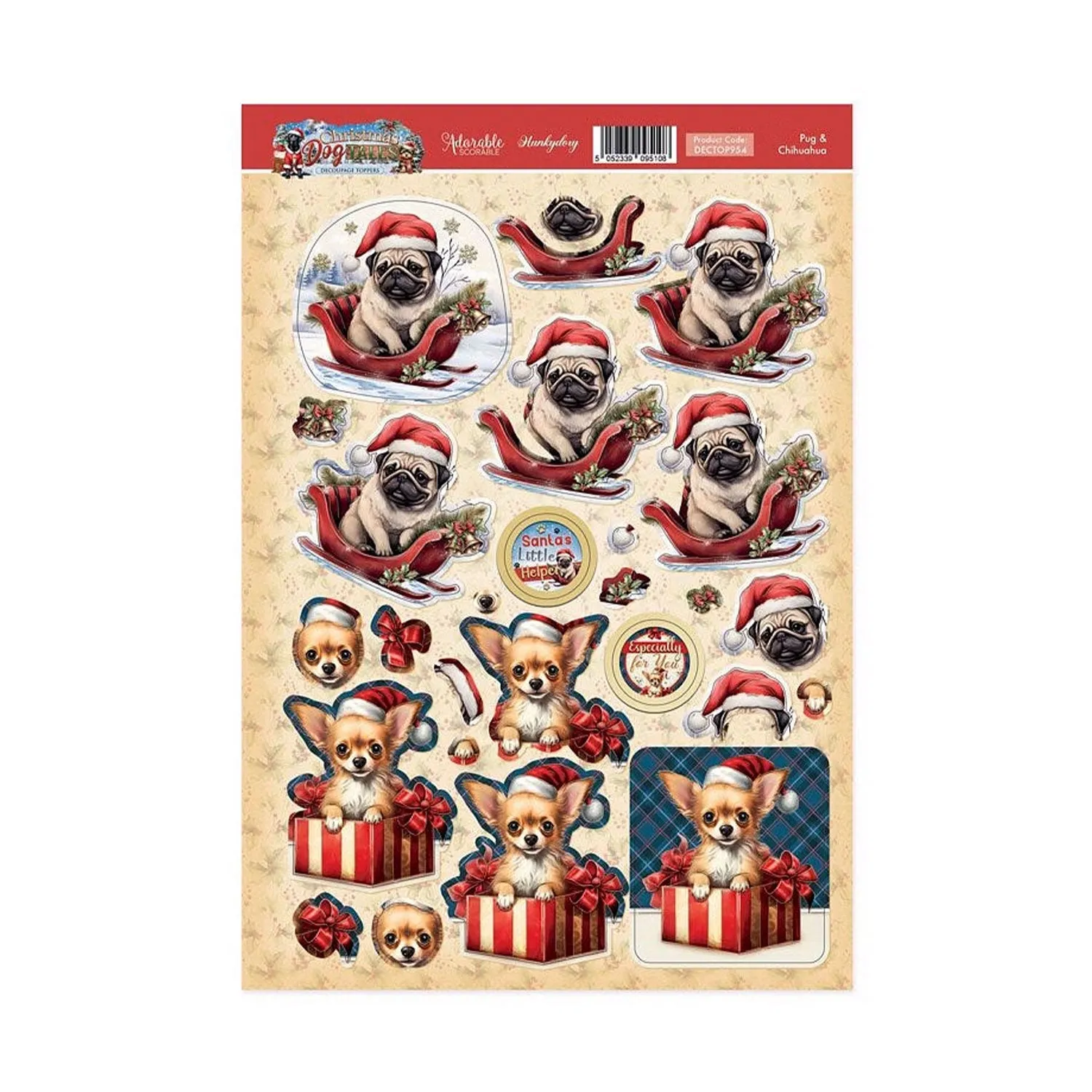 Hunkydory Christmas Pug & Chihuahua Decoupage Topper Sheet