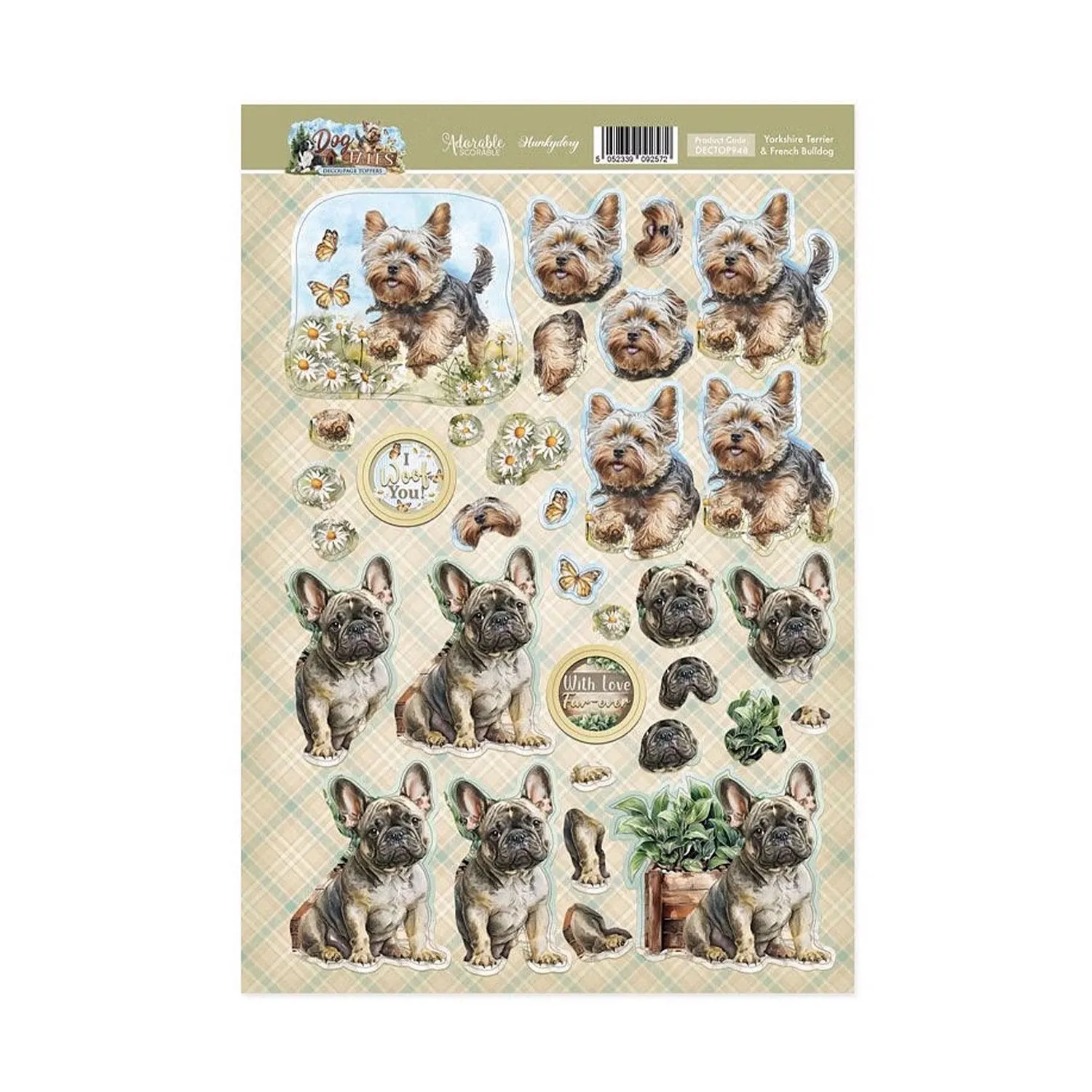 Hunkydory Yorkshire Terrier & French Bulldog Decoupage Topper Sheet