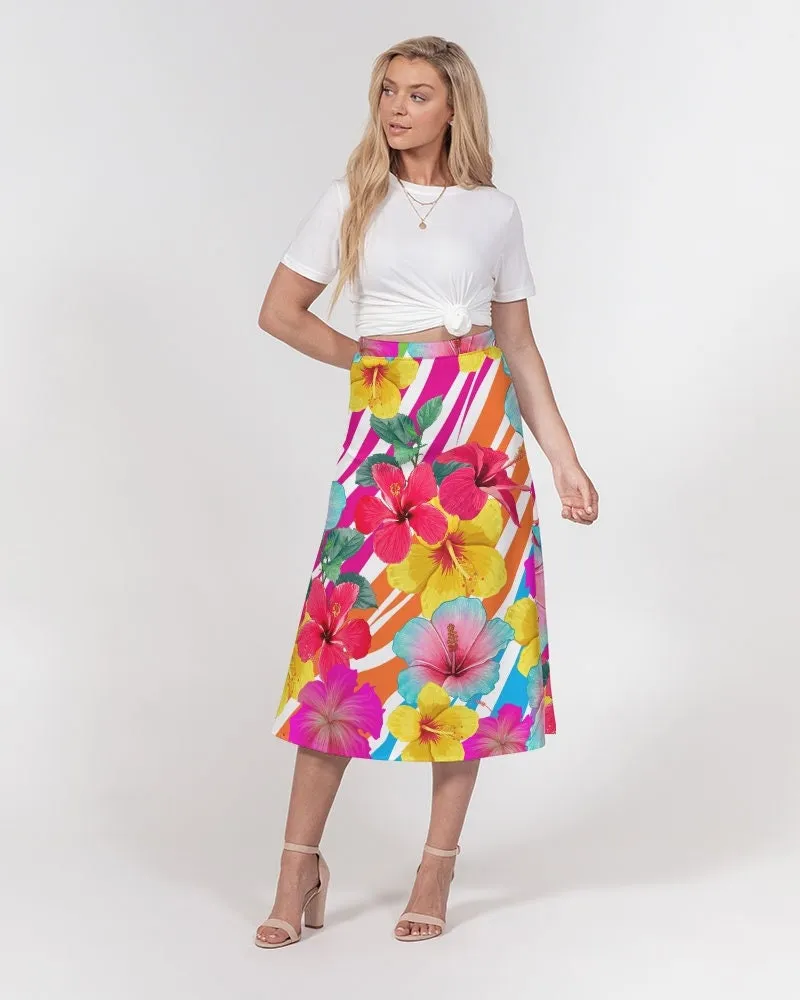 Island Flowers Women’s A Line Midi Skirt