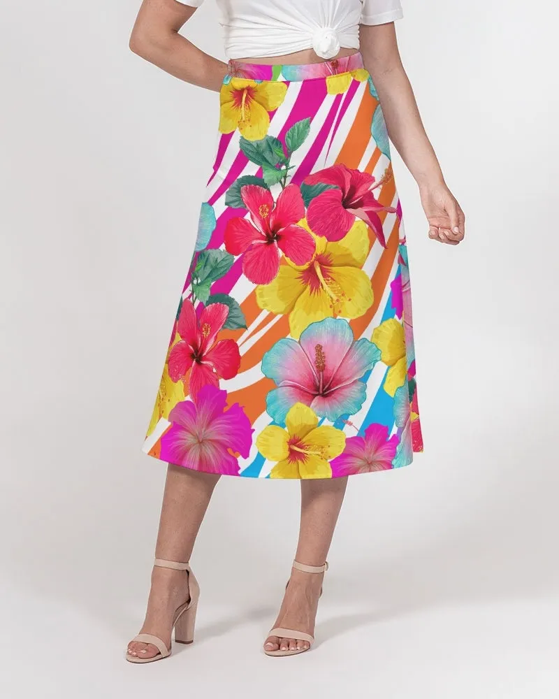 Island Flowers Women’s A Line Midi Skirt