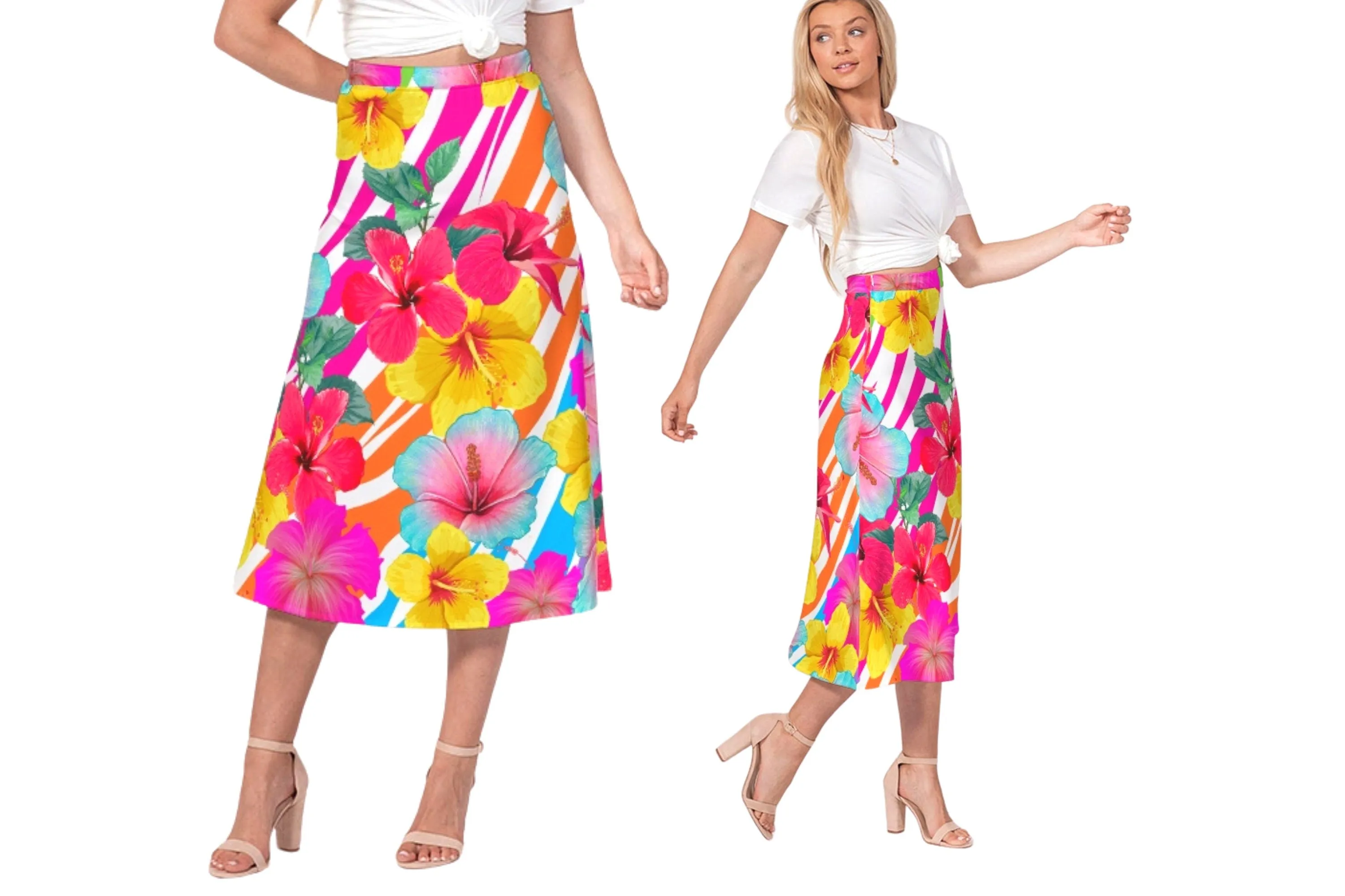 Island Flowers Women’s A Line Midi Skirt