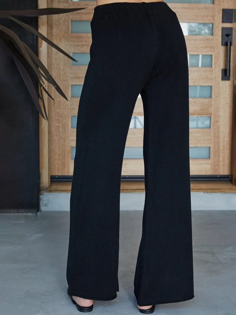 Italian Viscose Knit Flared Pant - Black