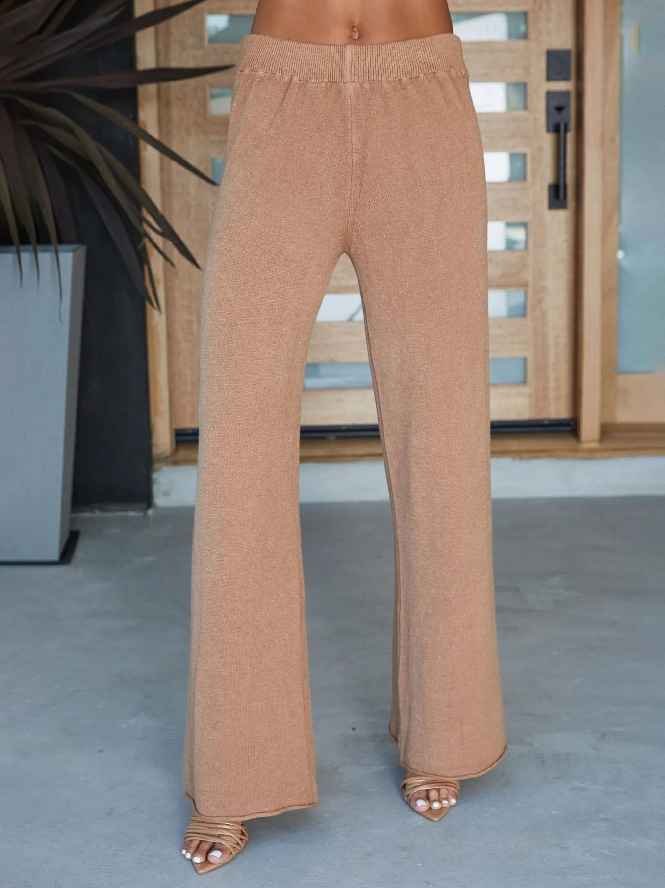 Italian Viscose Knit Flared Pant - Camel