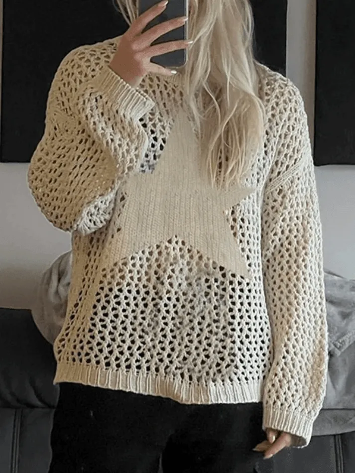 Joskaa Hollow Out Star Crochet Knit Top