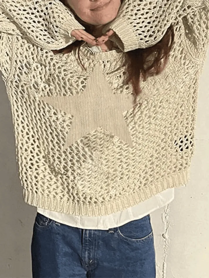 Joskaa Hollow Out Star Crochet Knit Top