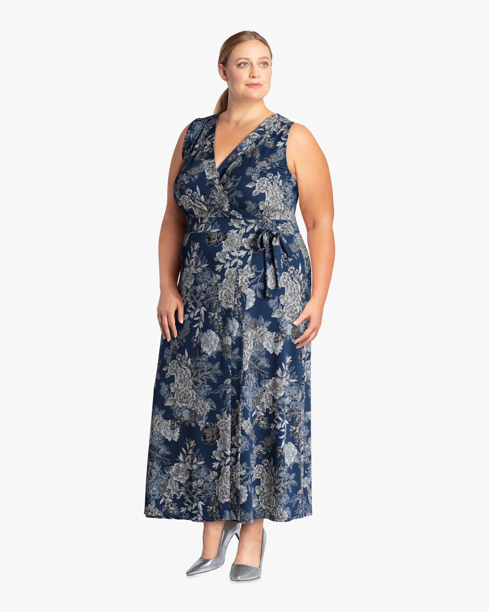 Juno Faux Wrap Maxi Dress | Azure Blue / Black