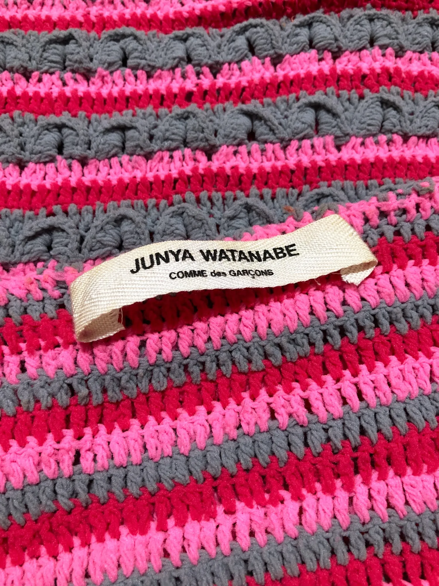 Junya Watanabe Comme des Garcons spring 2000 pink grey stripe bobbly knit vest