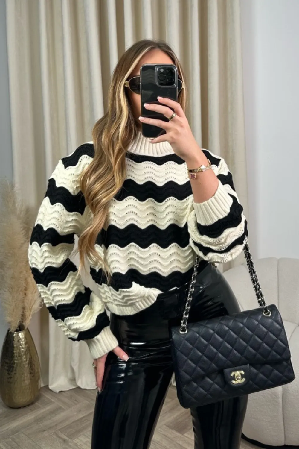 Katie cream cable knit wave jumper