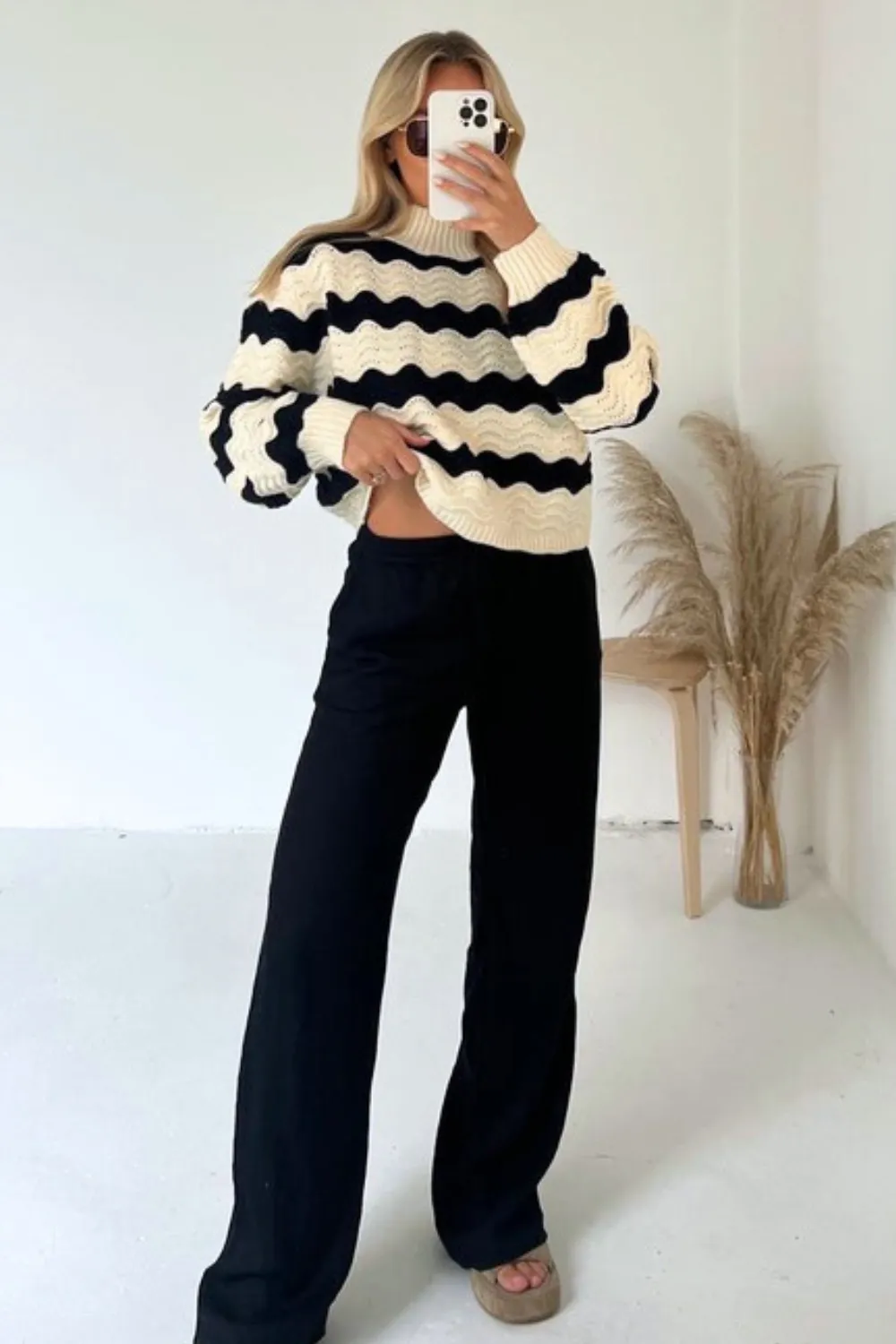 Katie cream cable knit wave jumper