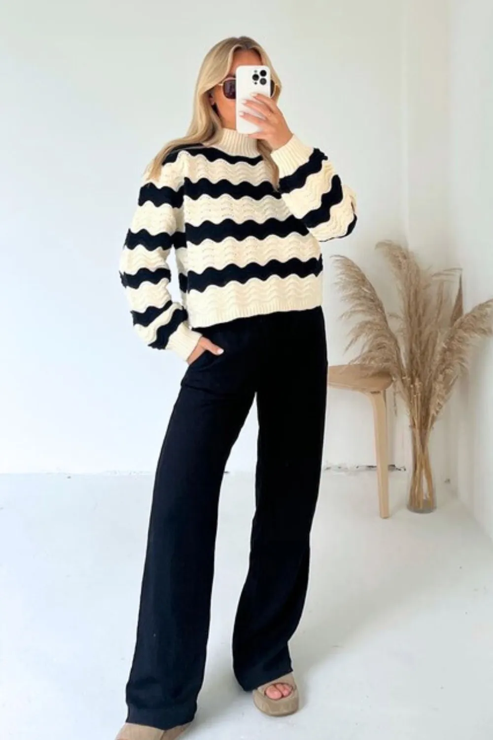 Katie cream cable knit wave jumper