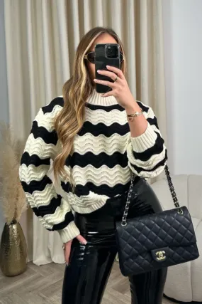 Katie cream cable knit wave jumper