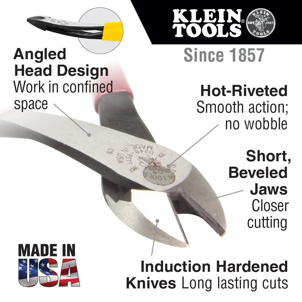 Klein Tools D2000-48 Pliers, Diagonal-Cutters, Angled Head, 8"