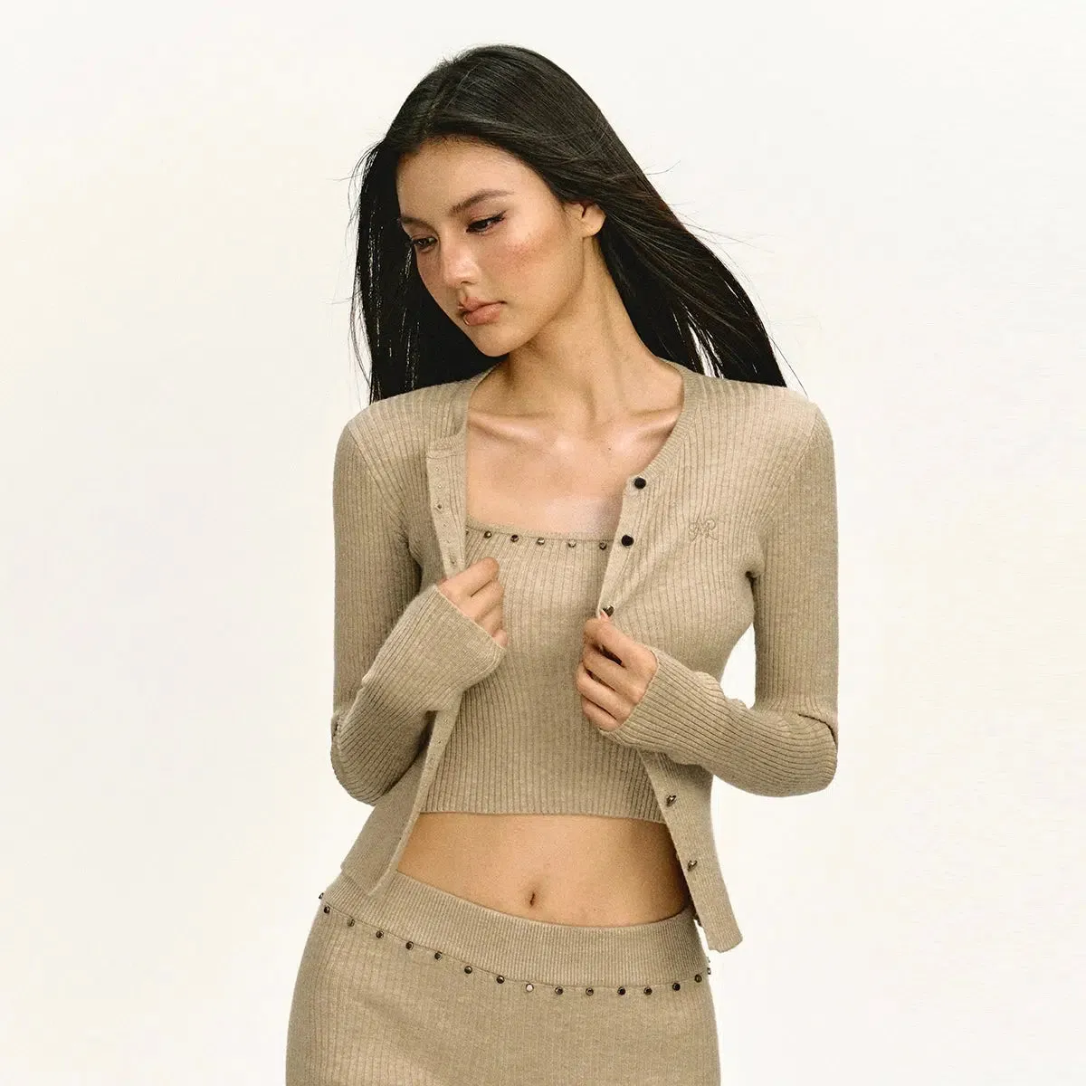 Knitted Cardigan Tank Shorts Fashion Suit