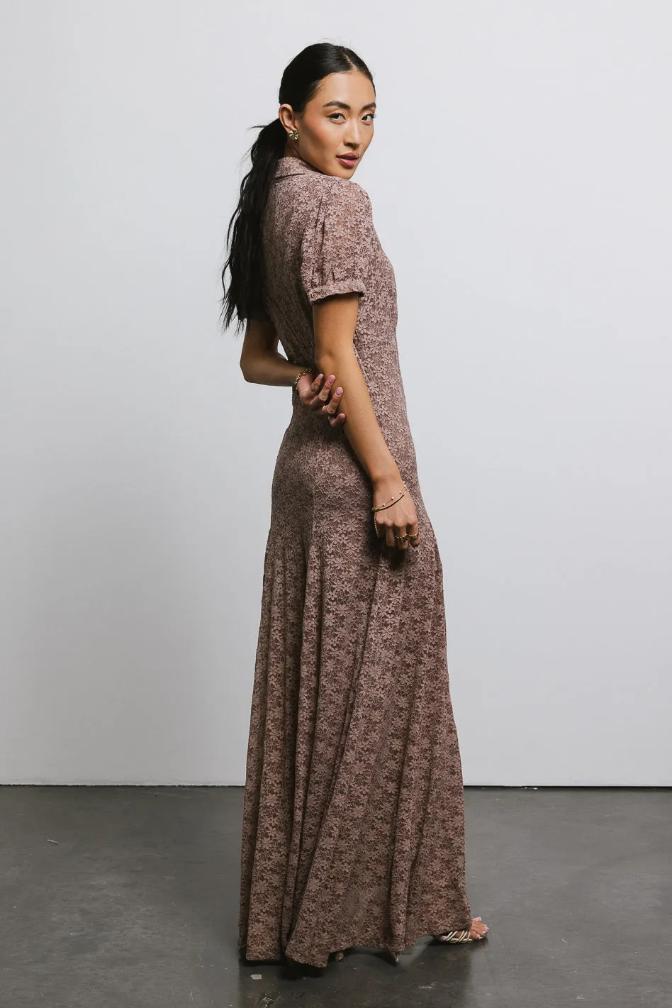 Lace Button Up Dress in Mocha - FINAL SALE