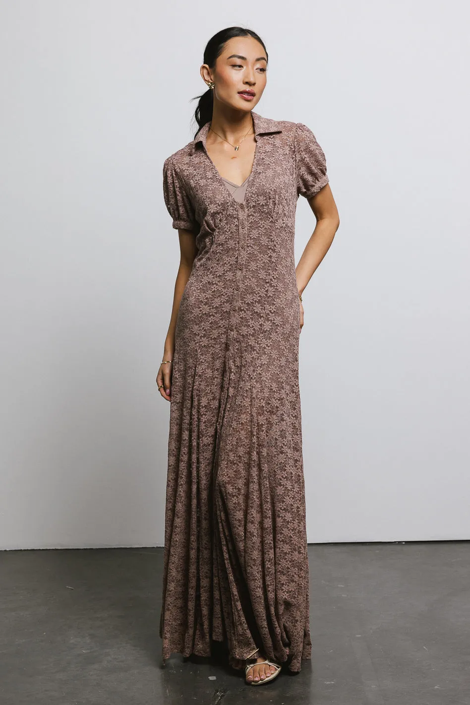 Lace Button Up Dress in Mocha - FINAL SALE