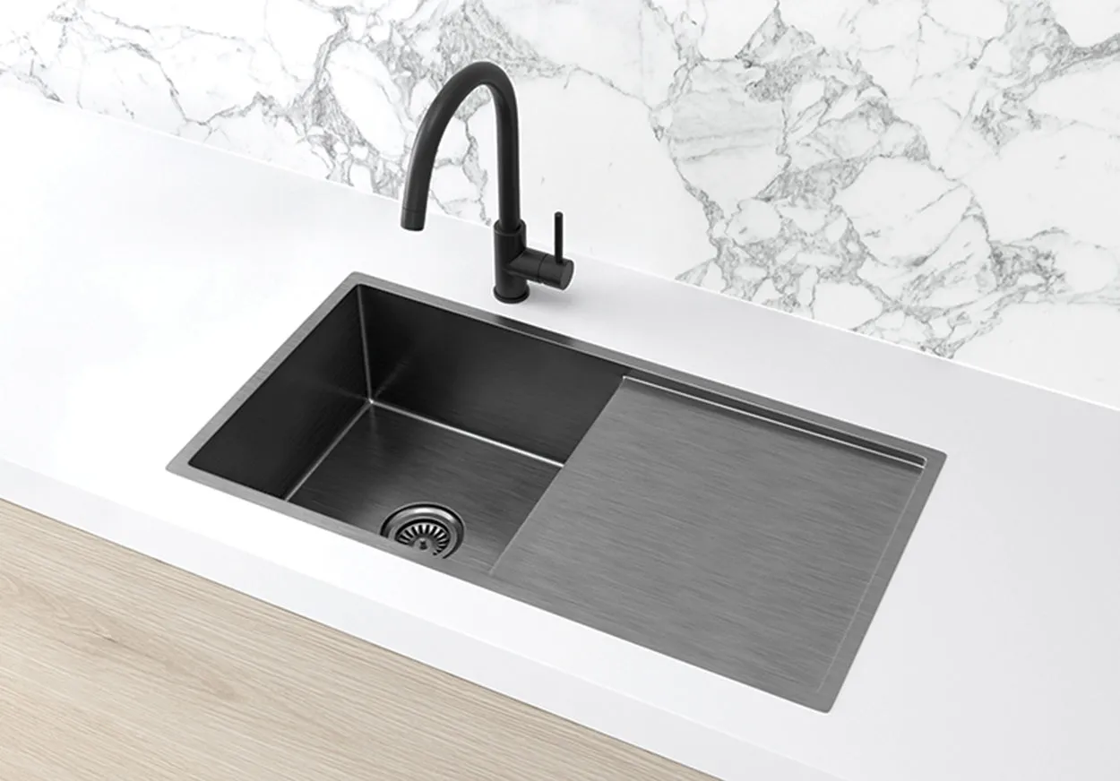 Lavello Kitchen Sink - Single Bowl & Drainboard 840 x 440 - PVD Gunmetal Black