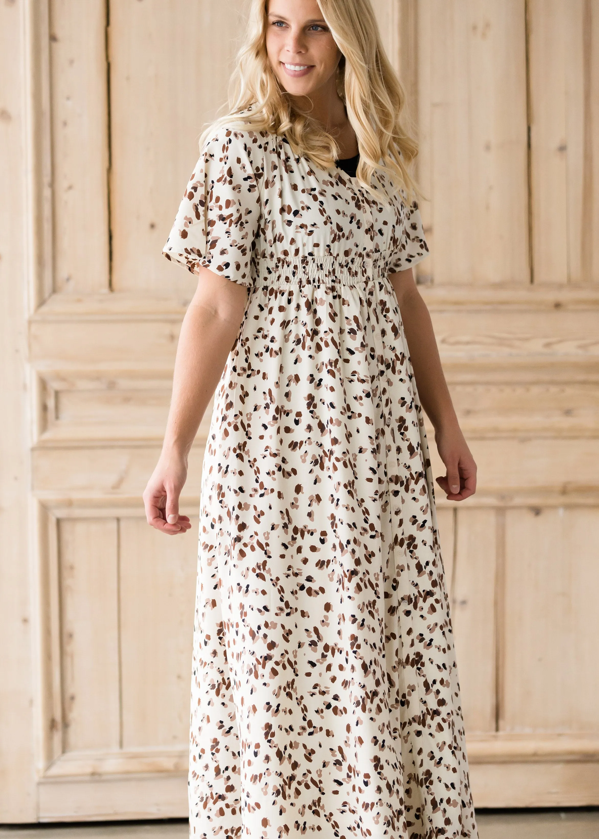 Leopard Print Smocked Maxi Dress-FINAL SALE