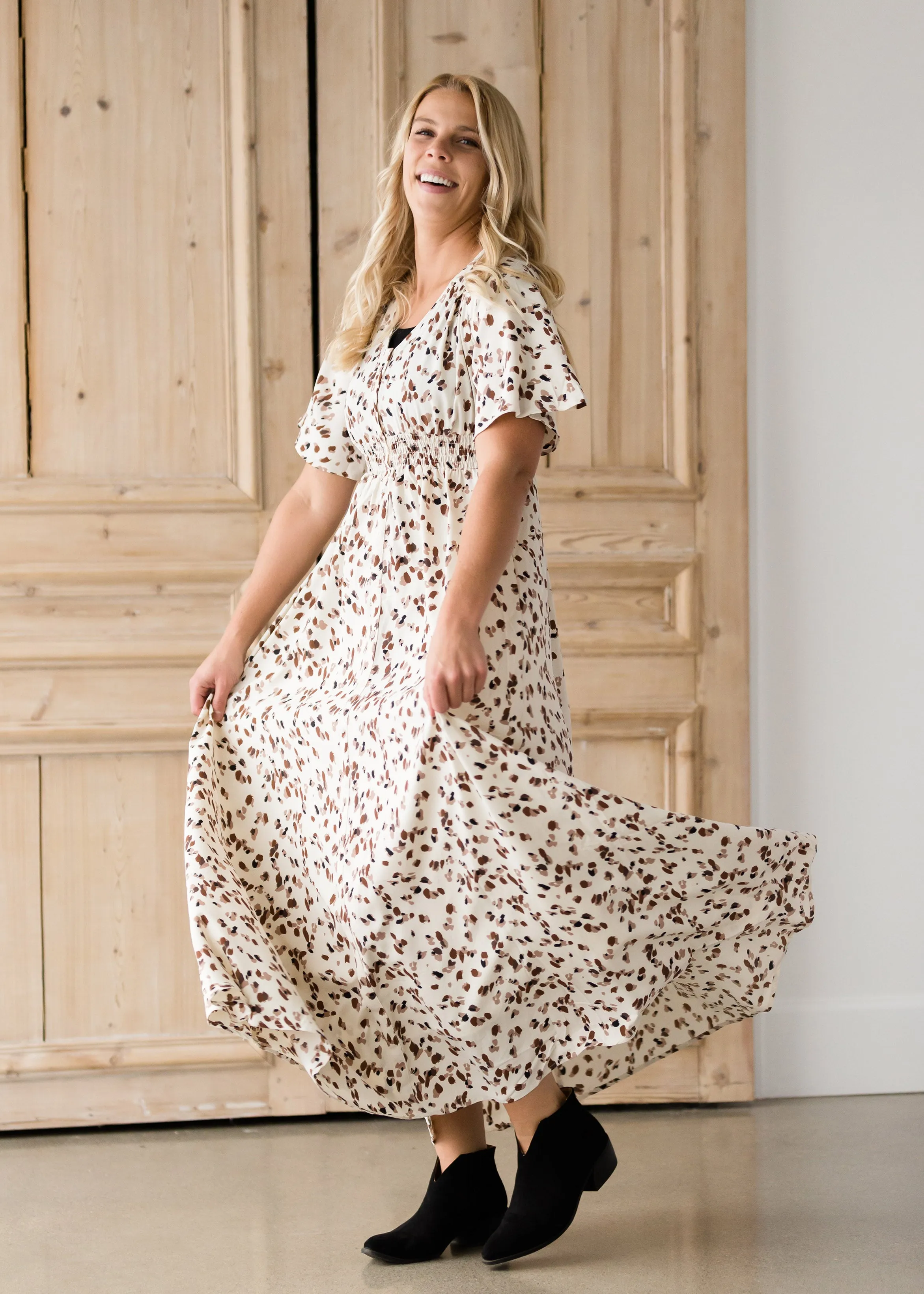 Leopard Print Smocked Maxi Dress-FINAL SALE