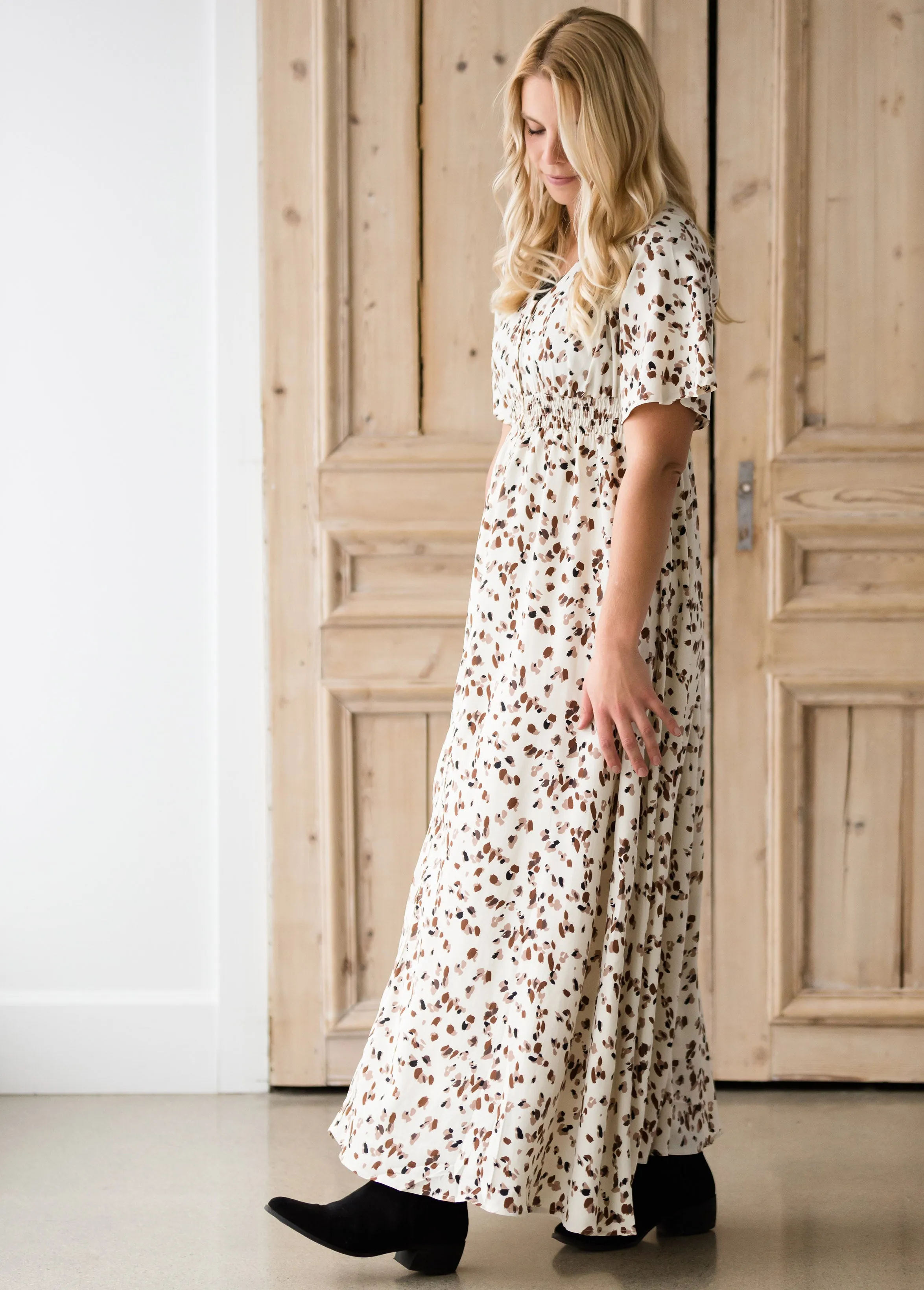 Leopard Print Smocked Maxi Dress-FINAL SALE