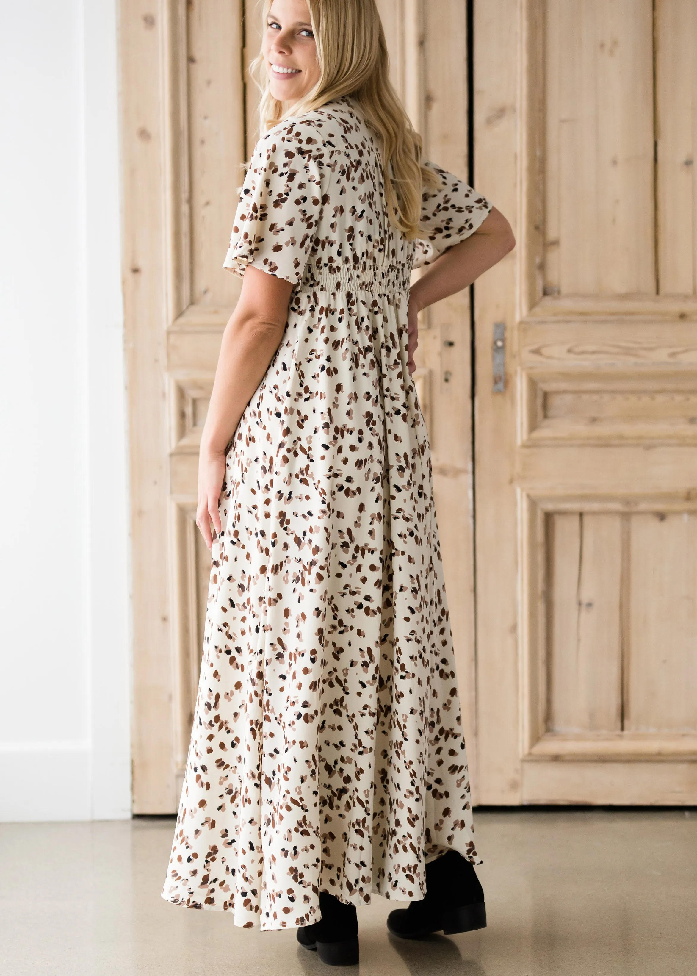 Leopard Print Smocked Maxi Dress-FINAL SALE