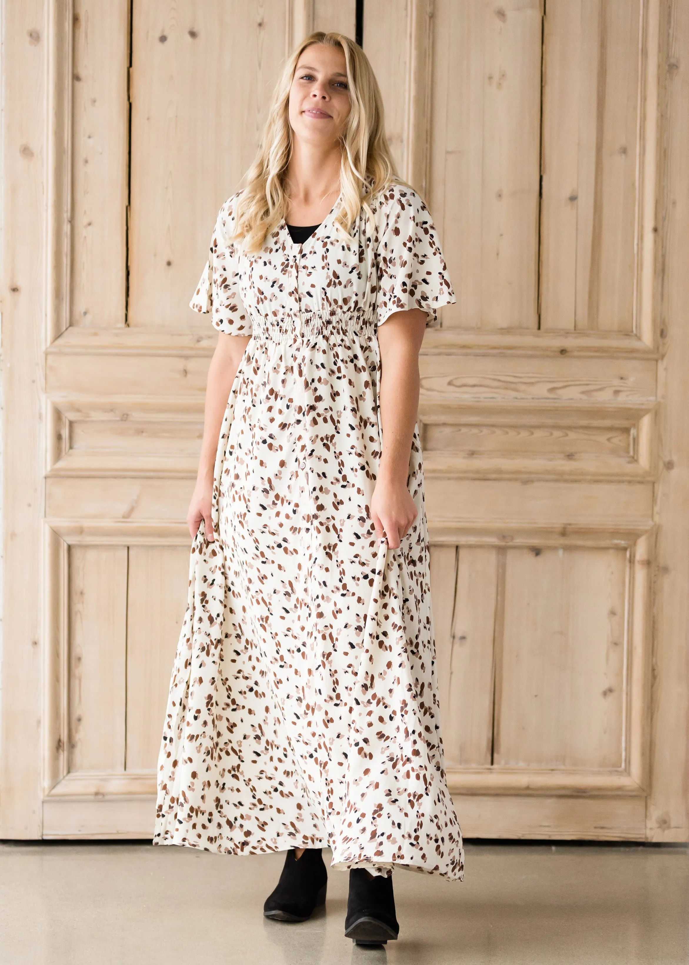 Leopard Print Smocked Maxi Dress-FINAL SALE