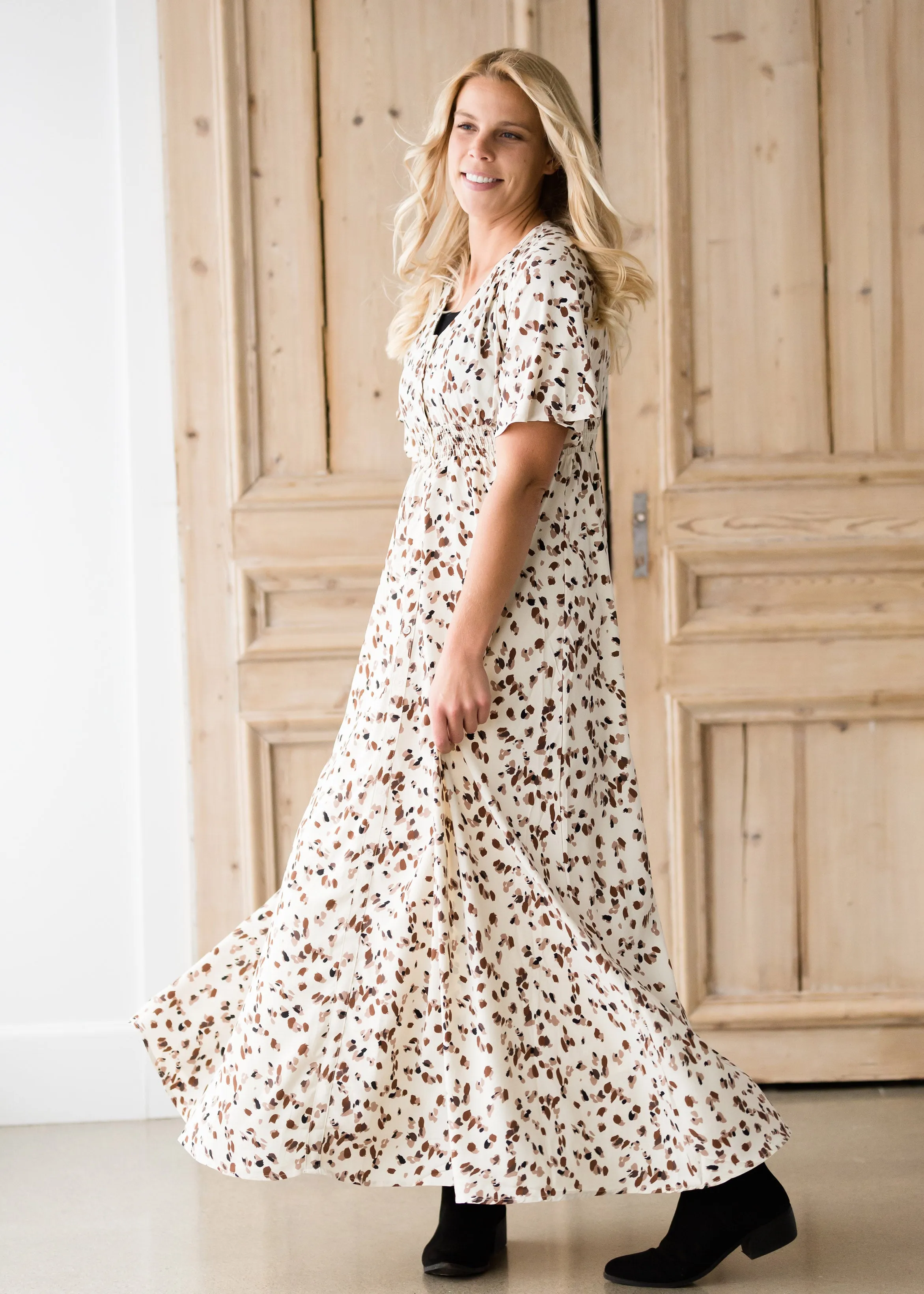 Leopard Print Smocked Maxi Dress-FINAL SALE