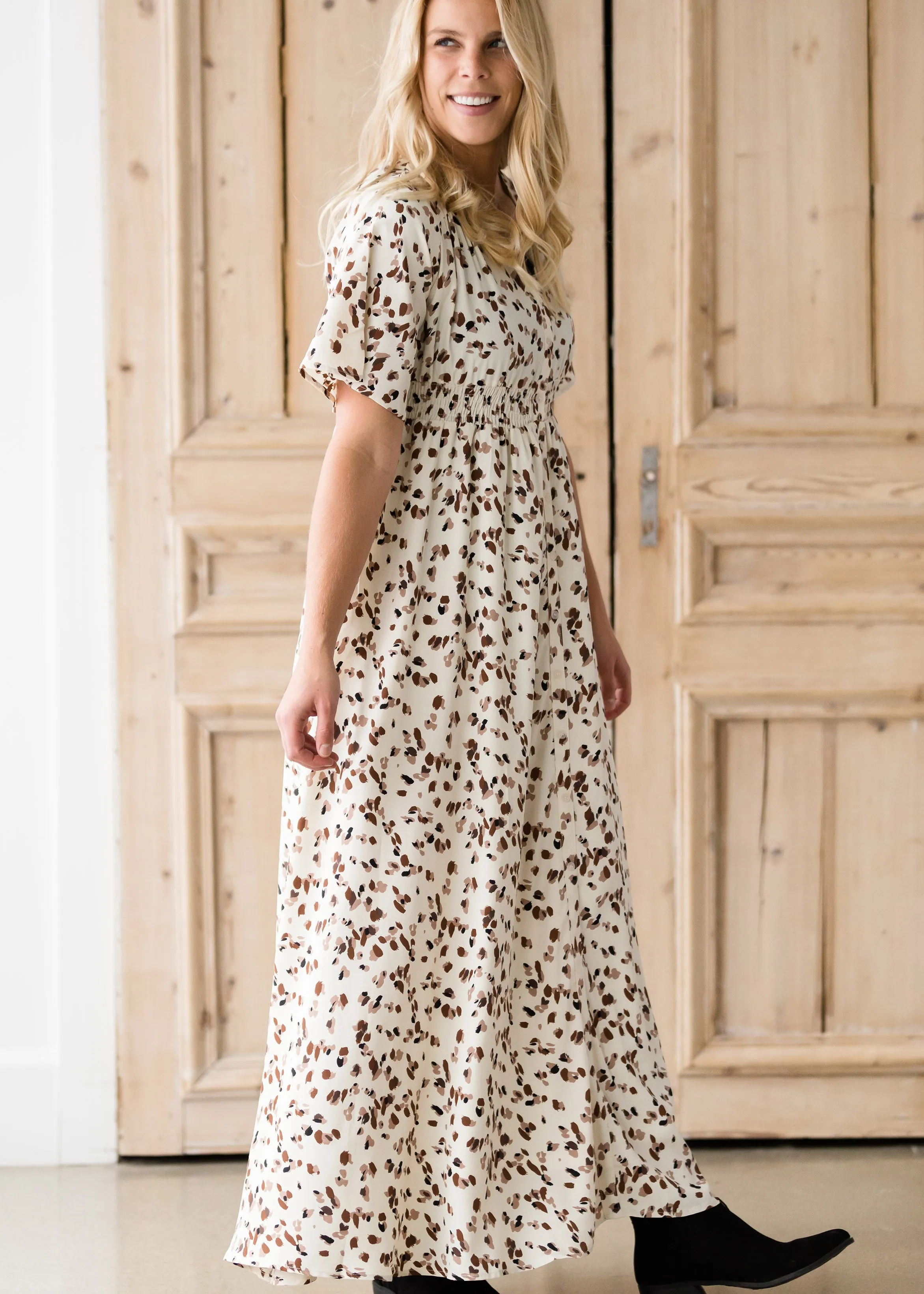 Leopard Print Smocked Maxi Dress-FINAL SALE