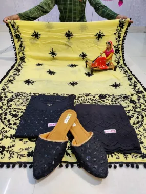 Light Yellow Chikankari Sequins Kurti with Handwork Embroidery Latest Online