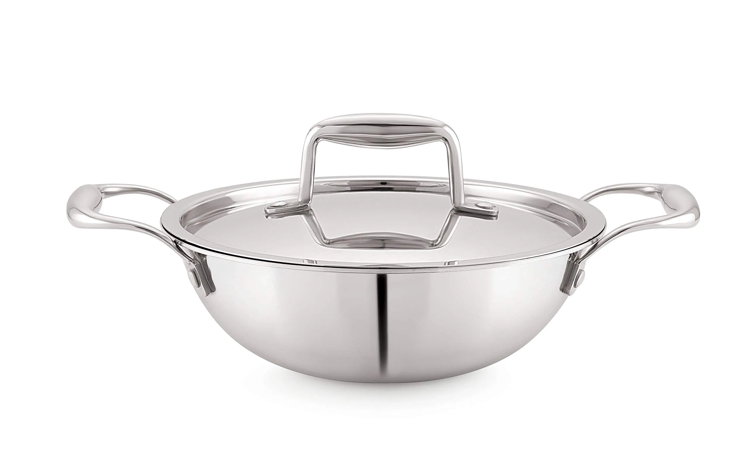 Magnus Triply Stainless Steel Kadai with Stainless Steel Lid,20 cm,1.7 L (Induction and Gas Stove Compatible)