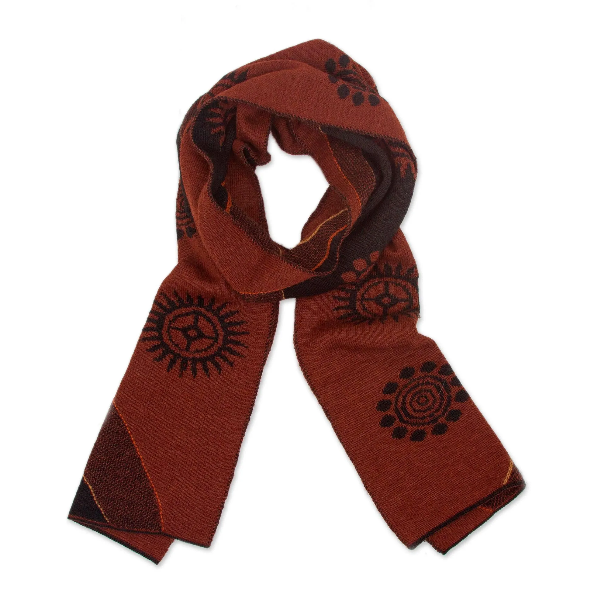 Mahogany and Black Cosmovision Men's Black and Mahogany Alpaca Blend Scarf from Peru