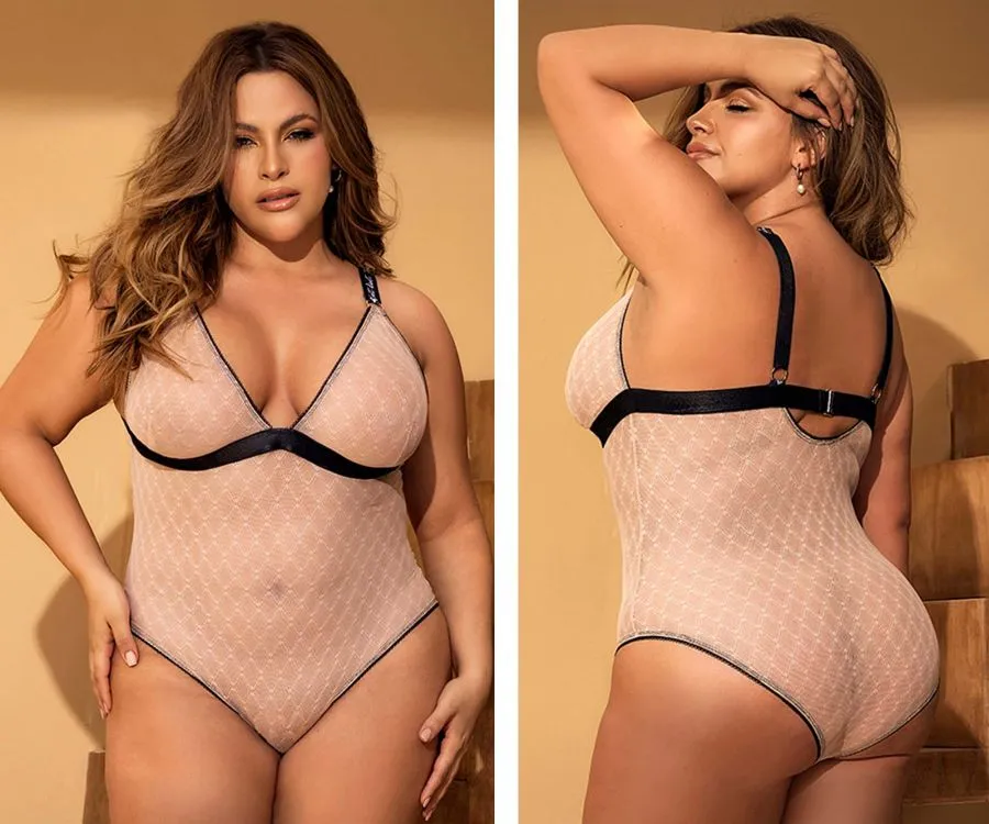 Mapale 8782X Curvy Size Bodysuit Color Nude-Black