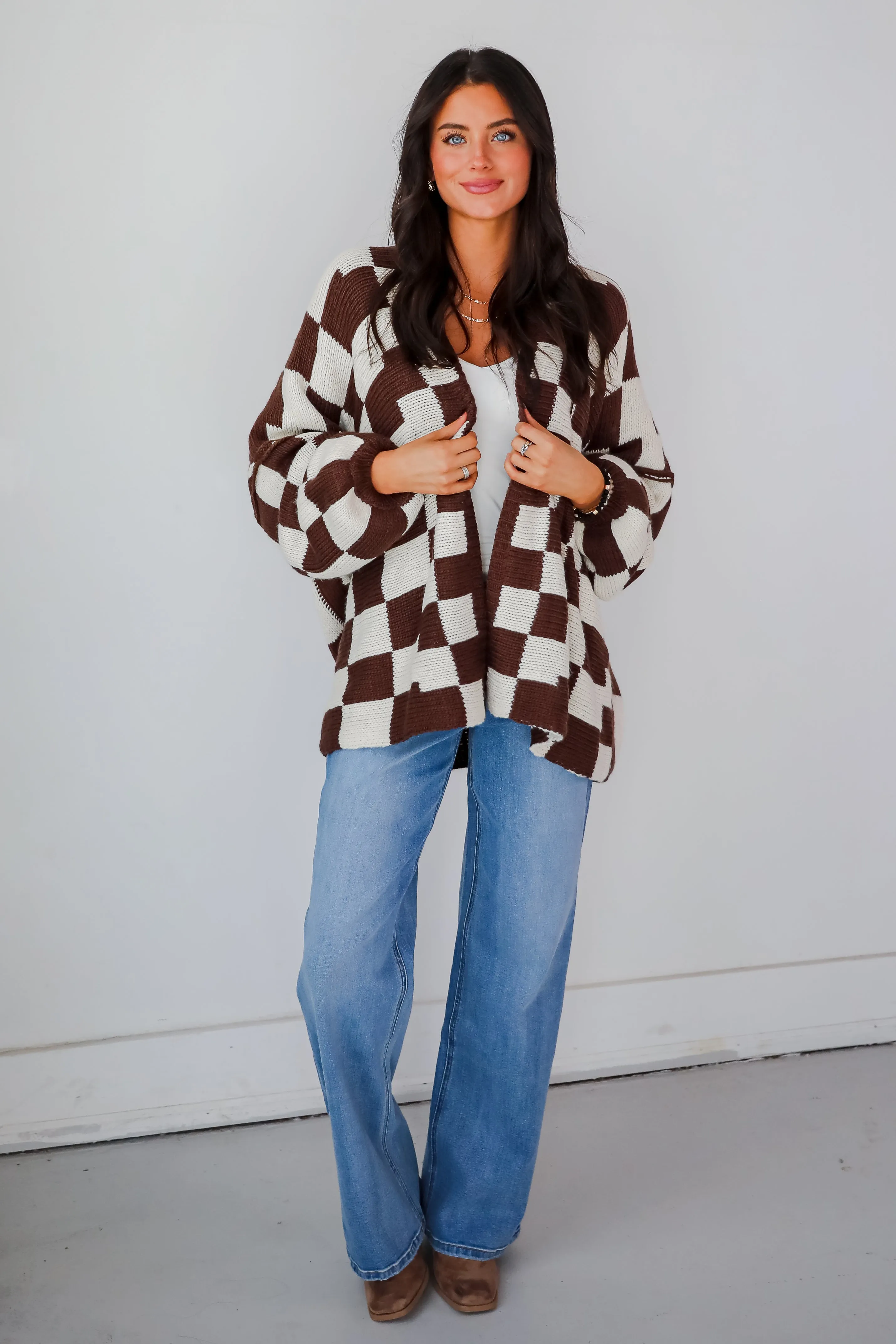 Marvelously Cozy Checkered Sweater Cardigan