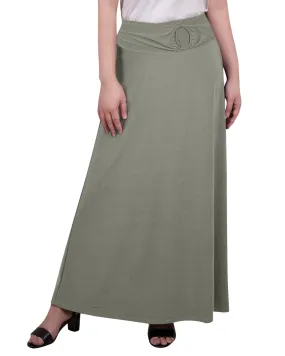 Maxi A-Line Skirt With Front Faux Belt With Ring Detail