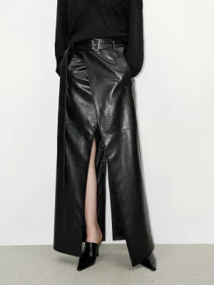 Maxi Slit Detail Leather Skirt