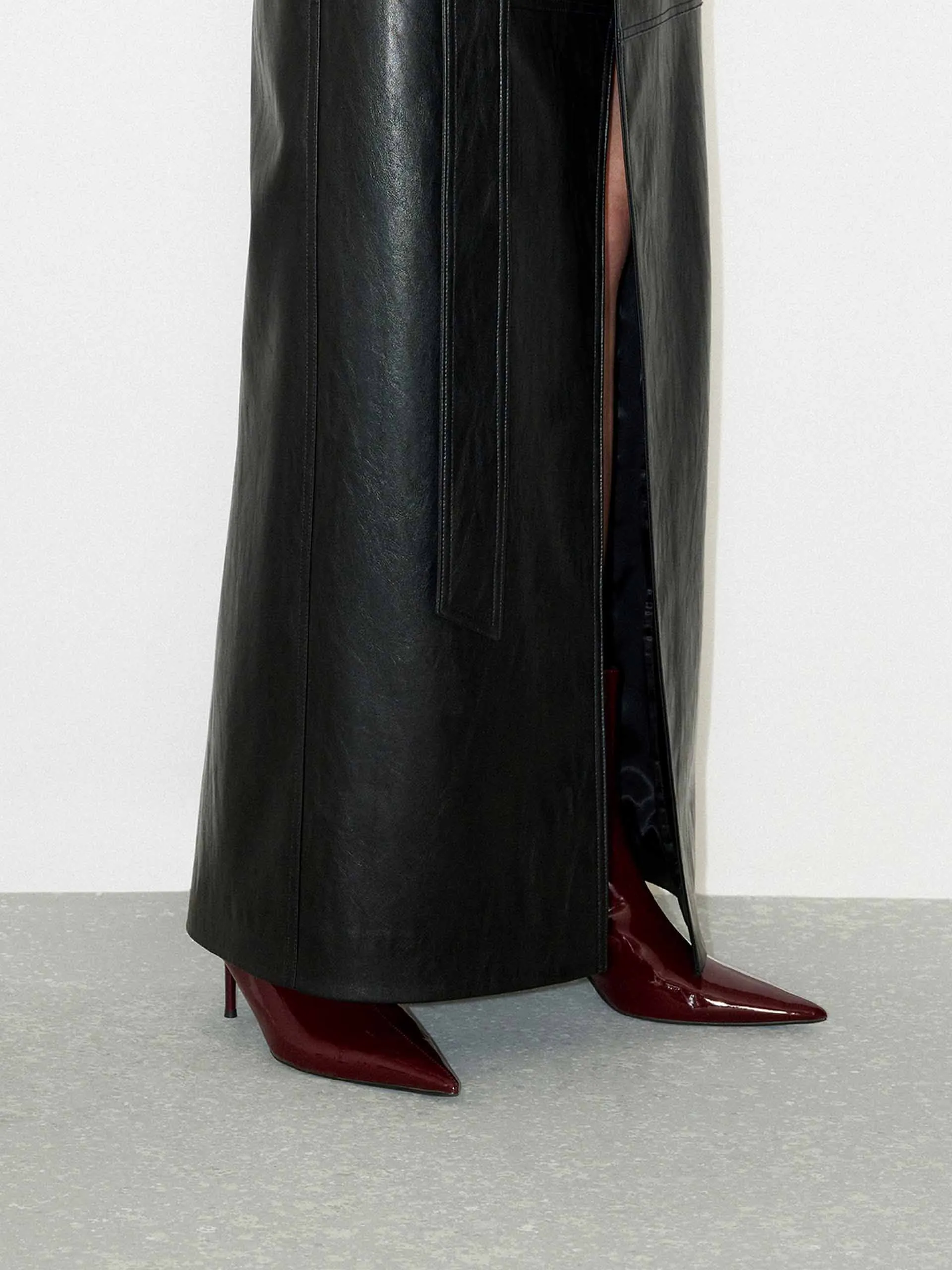 Maxi Slit Detail Leather Skirt