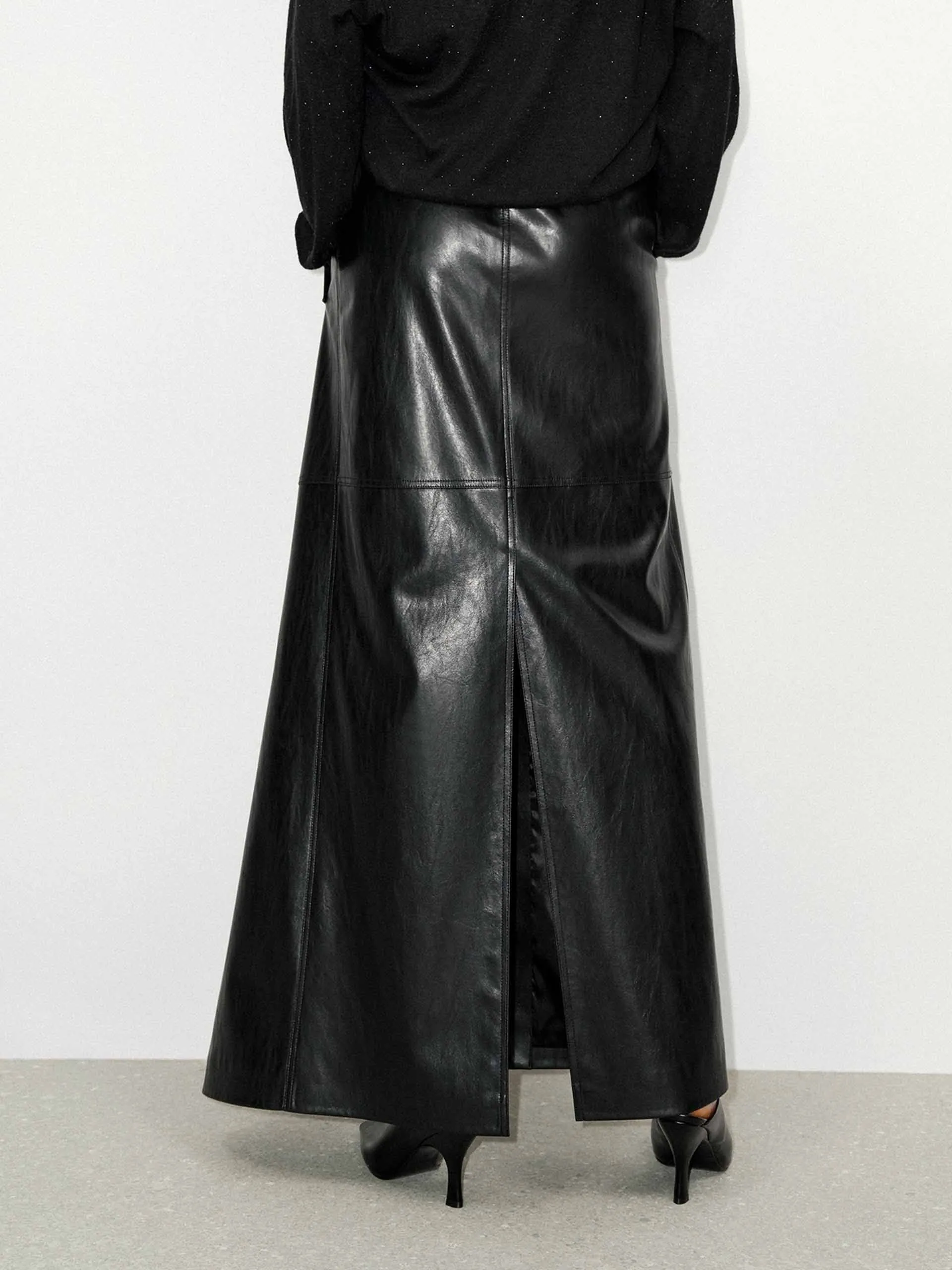 Maxi Slit Detail Leather Skirt