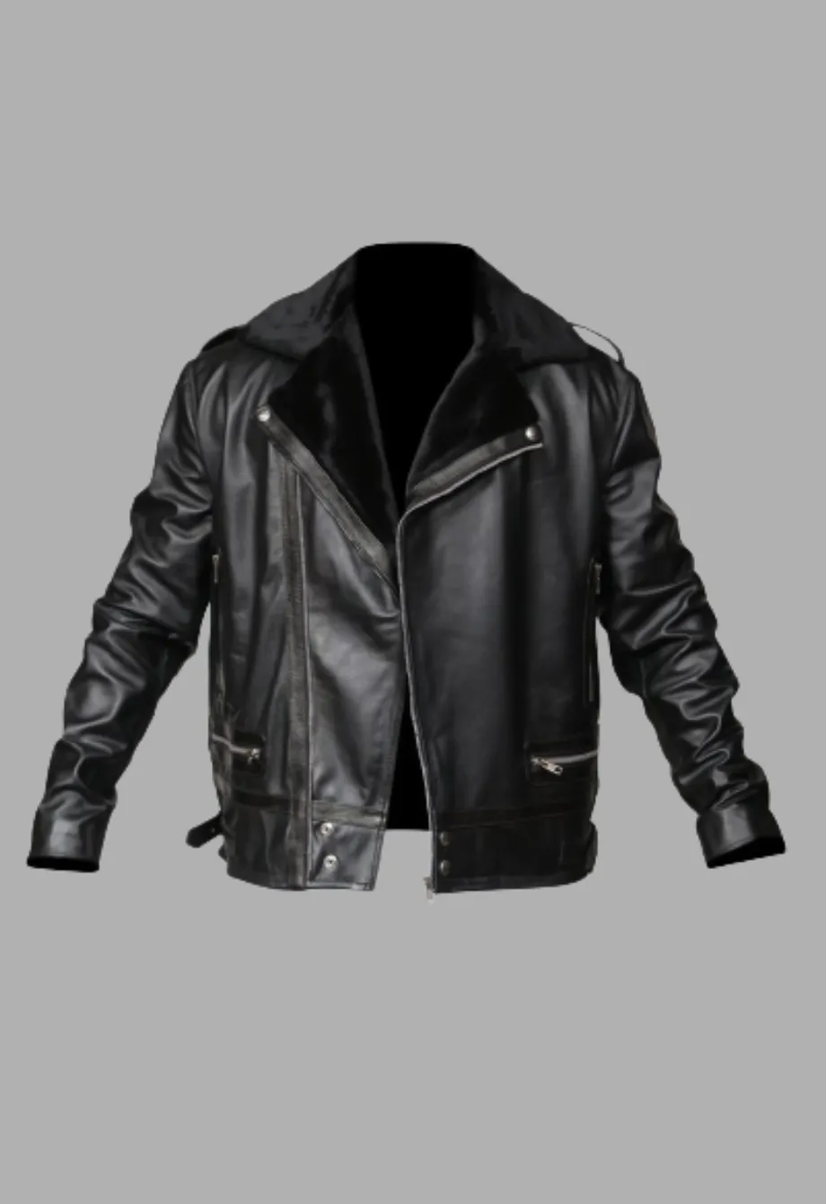 Men’s Asymmetrical Zipper Black Faux Fur Lined Jacket