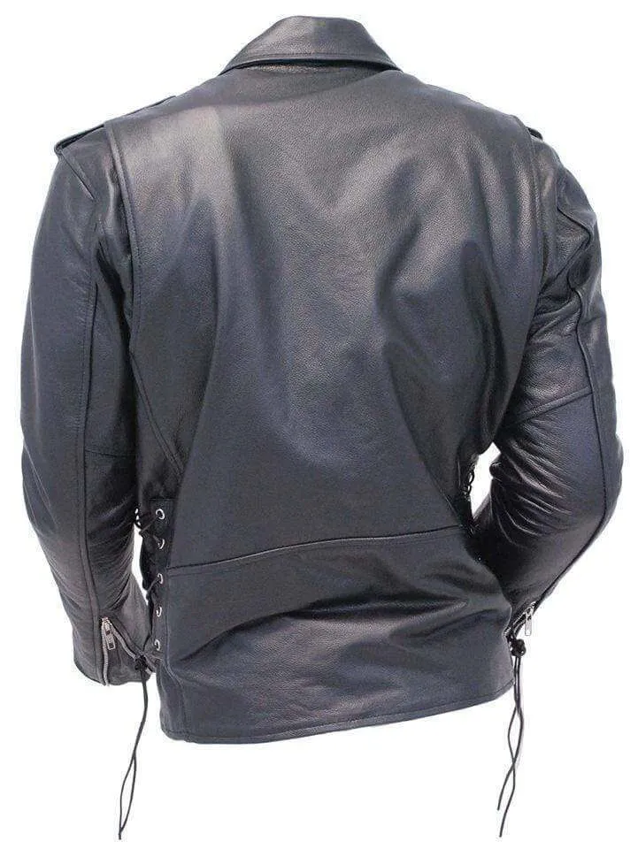 Men's Black Zipper Classical Real Leather Motorcycle Biker Jacket