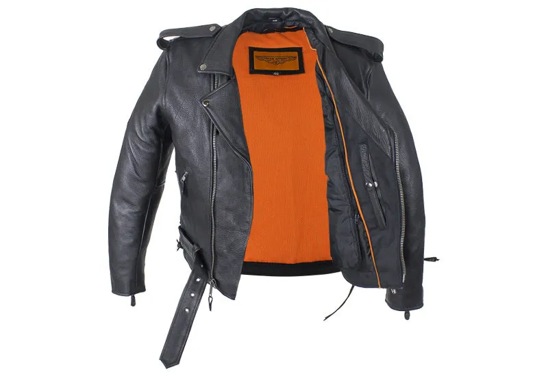 Mens Classic Police Style Motorcycle Jacket With Side Laces Zipout Lining