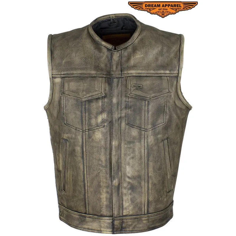 Men's Distressed Brown Leather Motorcycle Club Vest