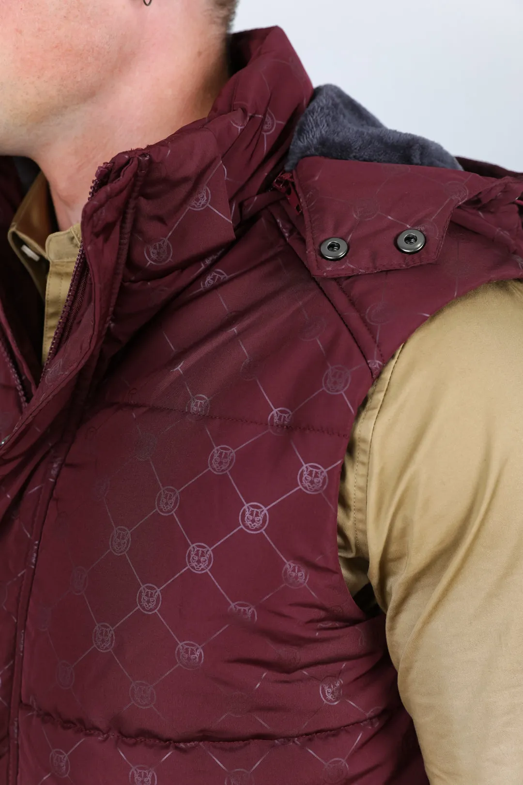 Men's Fur Lined Quilted Monogram Vest - Burgundy